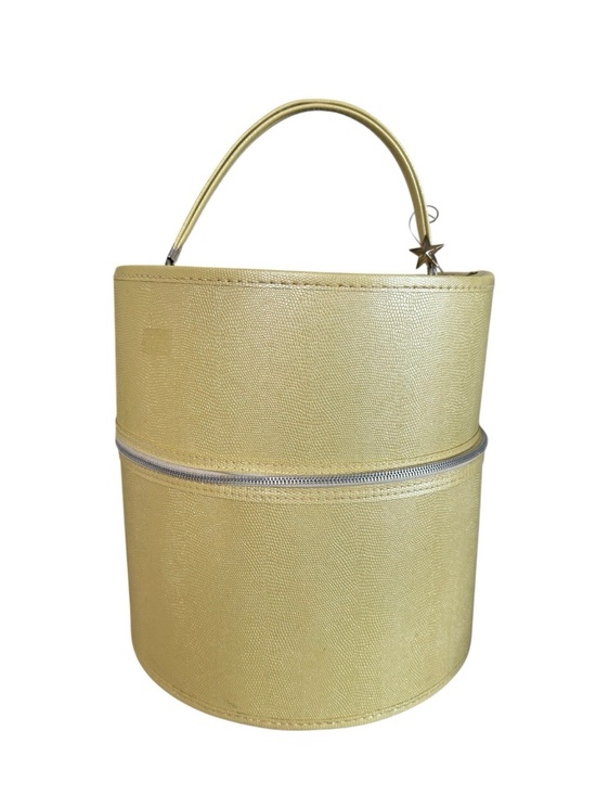 Vintage Mid-Century Butter Yellow Wig / Hat Box Round Travel Case w/ Handle main image 11
